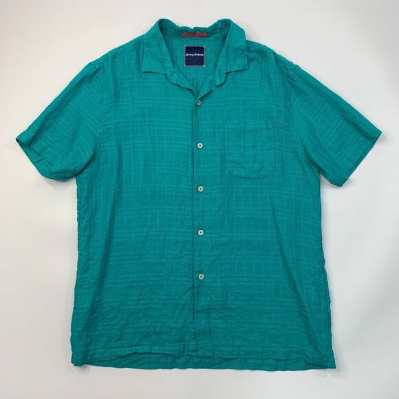 Tommy Bahama Linen Camp Shirt Mens L Large Kale Green Pocket Button Up Big Bossa - Picture 2 of 9